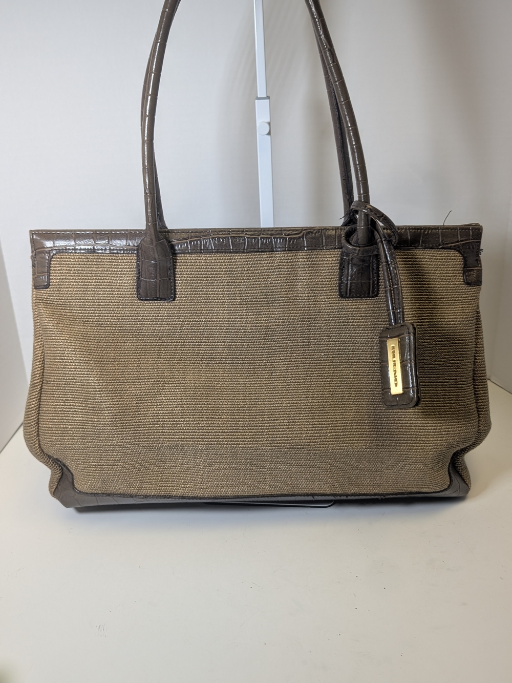 Bueno Brown Woven Tote with Croc-Trim Accents